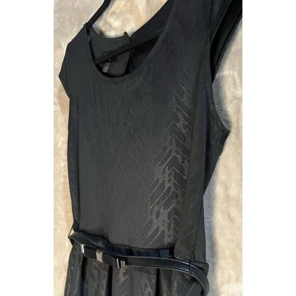 IZ BYER WOMENS VERSATILE BLACK PRINTED SCUBA KNIT SHORT SLEEVE DRESS BELT SIZE L - Picture 6 of 14